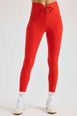 YEAR OF OURS Red Legging Stretch Lace-Up Ribbed Football High-Waisted SZ S Small